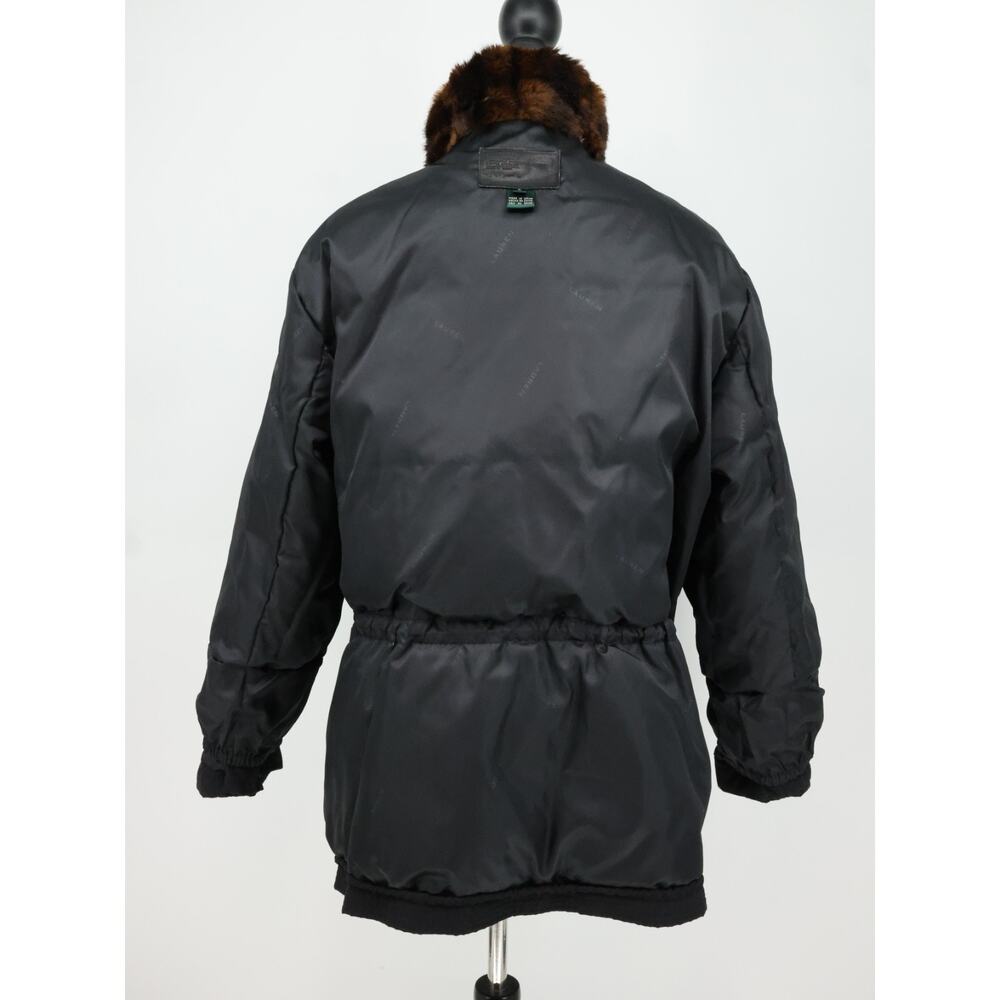 LRL Ralph Lauren Coat Womens Large Black Faux Fur Collar Zip Snaps Lined Jacket - Picture 13 of 16
